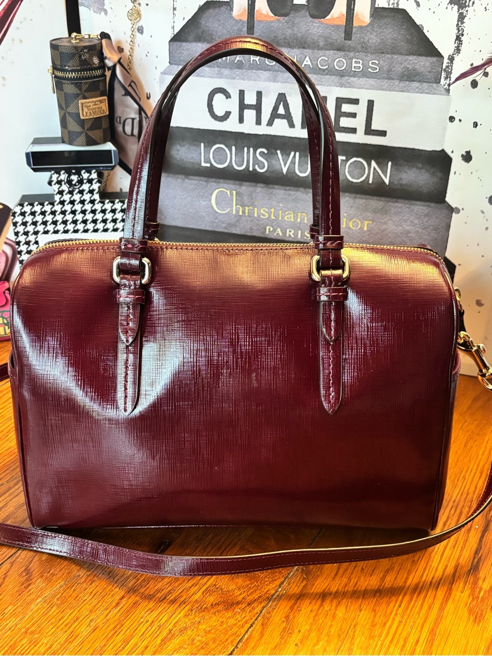 Coach Peyton Nancy Satchel F31403 Burgundy Oxblood Patent Crossgrain Leather EUC - Picture 6 of 12